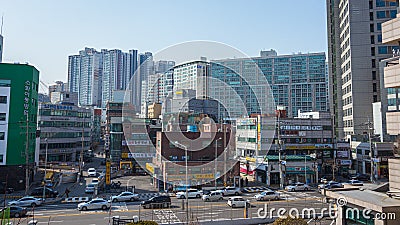 Streets buildings and traffic in Seoul. Editorial Stock Photo